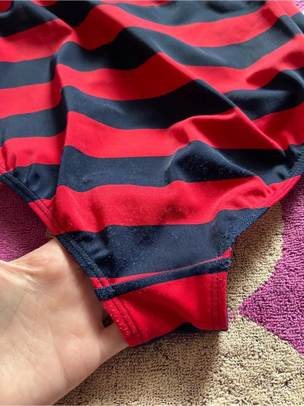 Land’s End Girls One Piece Stripe Swimsuit with Sequin Stars